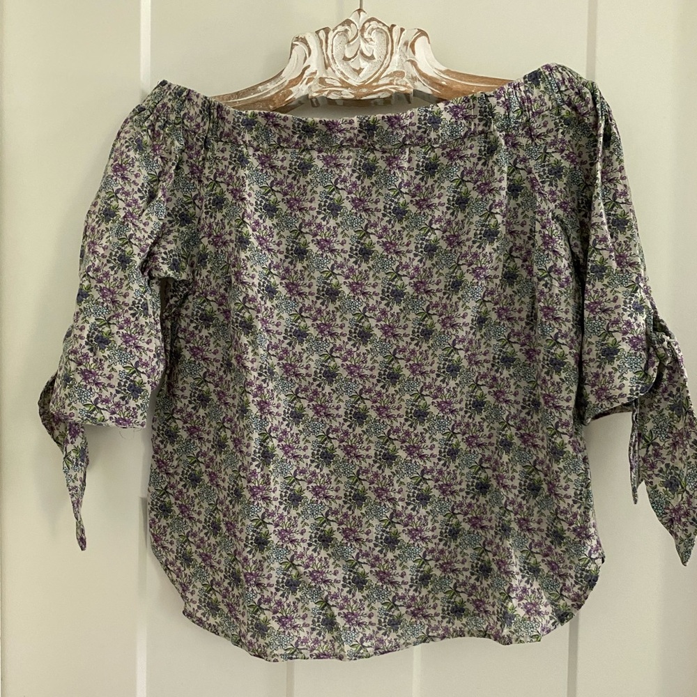 Willow & Clay Floral Off-Shoulder Blouse in Purple and Green
